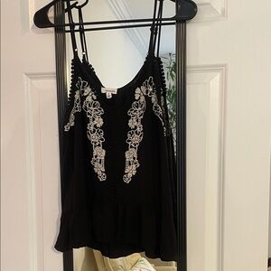 Black Floral Embroidered Women's Top